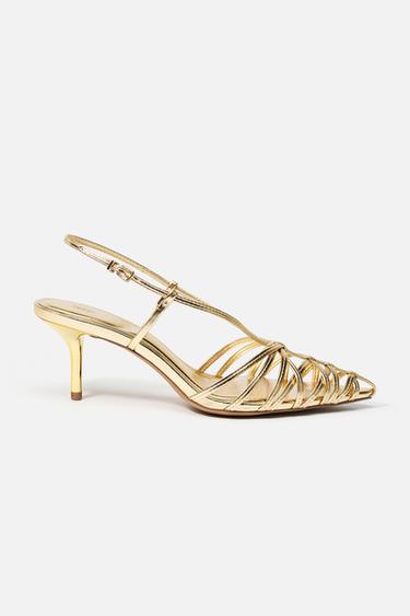 METALLIC-EFFECT HEEL SLINGBACK SHOES - Gold by Zara