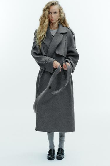 DOUBLE-BREASTED COAT WITH BELT AND LOOPS - Grey marl by Zara