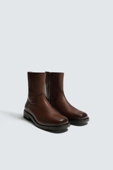 LEATHER BOOTS - Brown by Zara