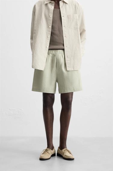 100% LINEN BERMUDA SHORTS - Light beige by Zara