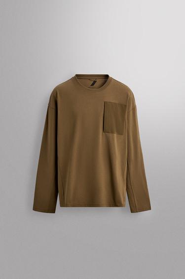 LONG SLEEVE T-SHIRT WITH POCKET - Light brown by Zara