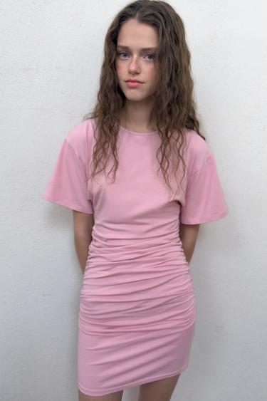 GATHERED SHORT DRESS - Pastel pink by Zara