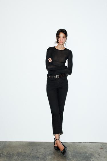 TRF HIGH-WAIST CROPPED FLARE JEANS - Black by Zara