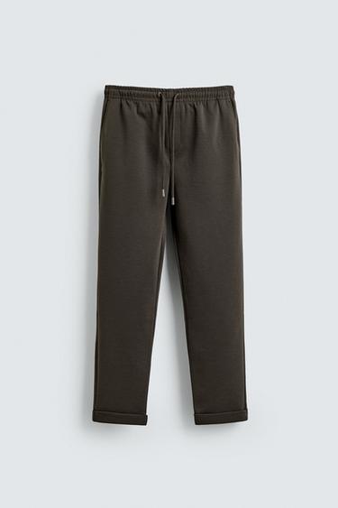 COMFORT NON-IRON JOGGER WAIST TROUSERS - Green marl by Zara