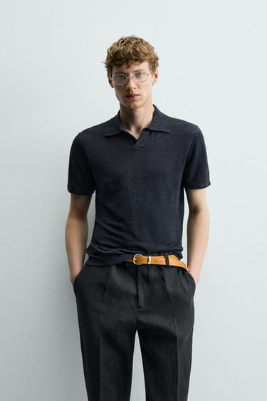 REGULAR FIT 100% LINEN KNIT POLO - Dark navy by Zara