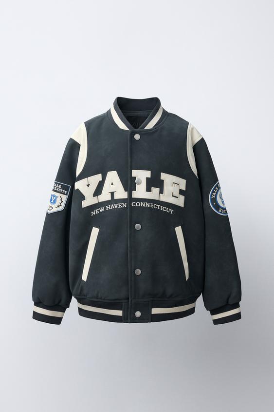 YALE UNIVERSITY™ PRINT LEATHER EFFECT BOMBER JACKET - Blue by Zara - Image 0