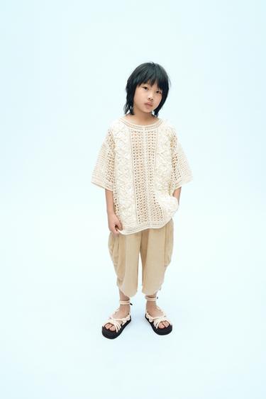 CONTRAST CROCHET KNIT T-SHIRT X FANGLU LIN - Beige by Zara