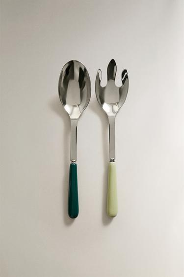SALAD CUTLERY SET WITH CERAMIC HANDLE (SET OF 2) - GREEN by Zara