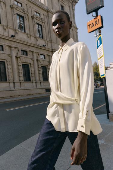 SATIN SHIRT WITH CROSSOVER DETAIL - Ecru by Zara