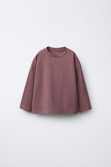 STRIPED T-SHIRT - Maroon Grey by Zara