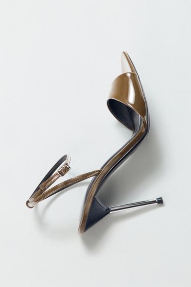 PATENT-EFFECT HIGH-HEEL SANDALS - Khaki Green by Zara