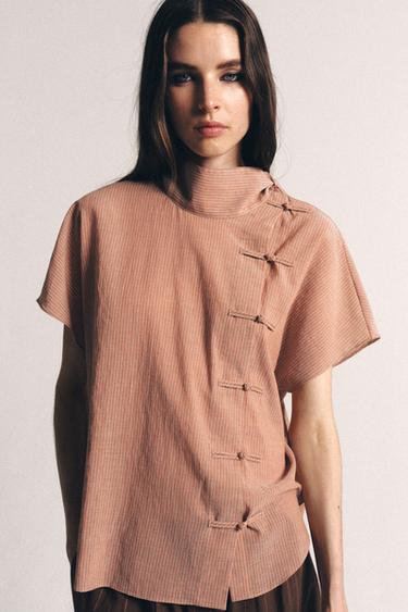 ZW COLLECTION SHIRT WITH FROG FASTENING - Light brown by Zara