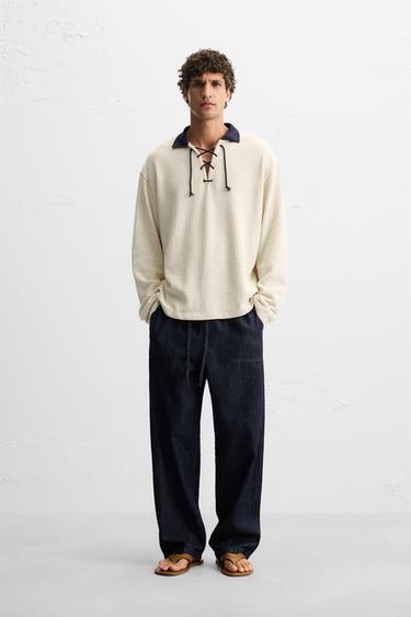 TEXTURED SWEATSHIRT WITH DRAWSTRING - Ecru by Zara - Image 0