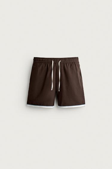CONTRAST HEM SHORT BERMUDA SHORTS - Brown by Zara