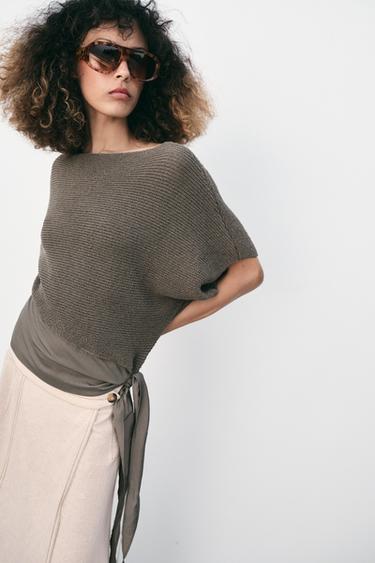 CONTRAST KNOT KNIT TOP - Stone by Zara