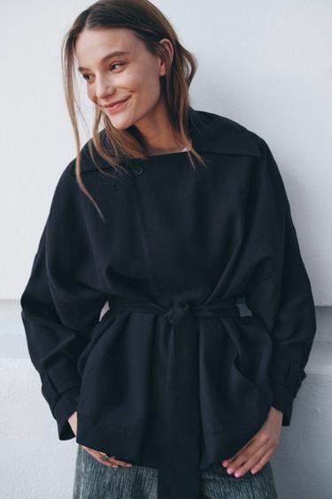 ZW COLLECTION SHORT FLOWING TRENCH COAT - Navy blue by Zara