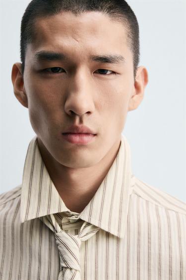 STRIPED SHIRT WITH CONTRAST TIE - Sand by Zara