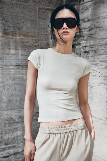 SLIM FIT SHORT SLEEVE T-SHIRT - Ecru by Zara