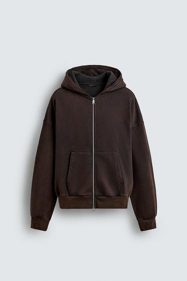 WASHED ZIP-UP HOODIE - Burgundy by Zara