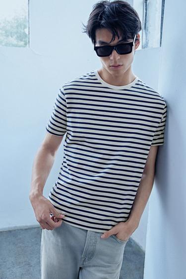 BASIC MEDIUM WEIGHT T-SHIRT /02 - White / Navy by Zara