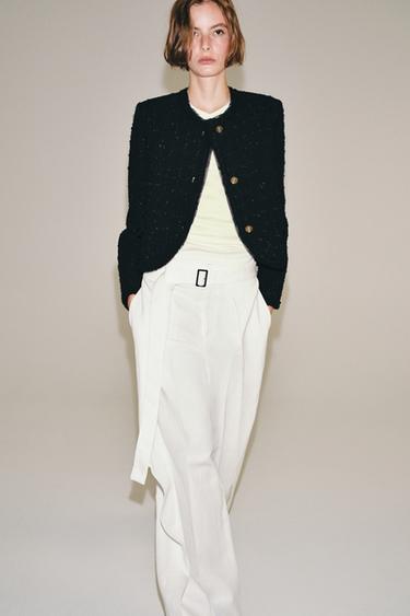 ZW COLLECTION BELTED PLEATED TROUSERS - Ecru by Zara