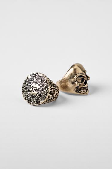 PACK OF 2 TEXTURED SKULL RINGS KATE MOSS X ZARA - Golden by Zara