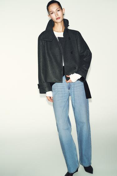 SHORT COAT WITH HIGH COLLAR - Grey marl by Zara