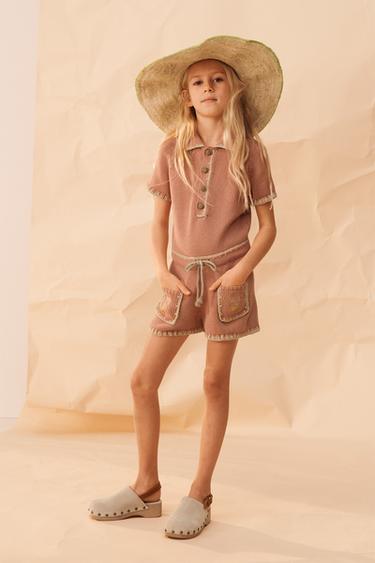 LIMITED EDITION CROSS-STITCH FLORAL EMBROIDERY KNIT PLAYSUIT - Brick by Zara