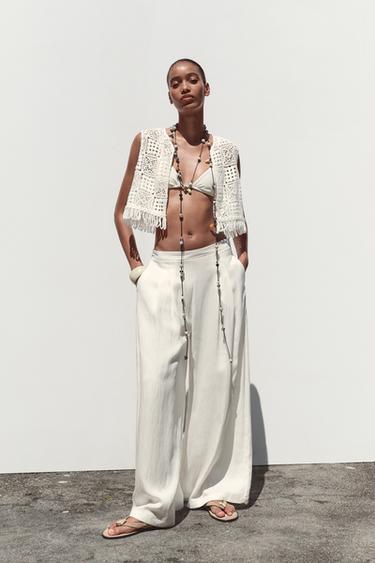 WIDE-LEG DARTED TROUSERS - Oyster-white by Zara - Image 0