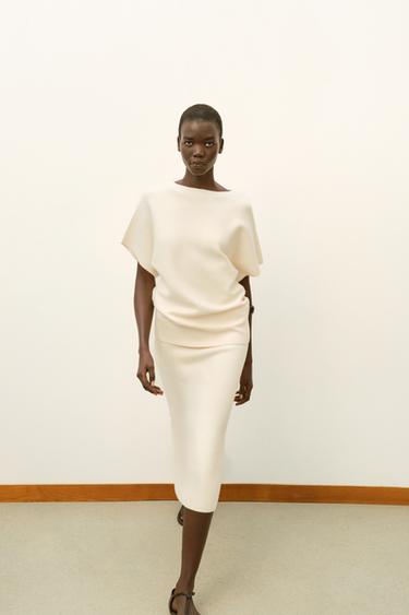 PLAIN KNIT MIDI SKIRT - Ecru by Zara
