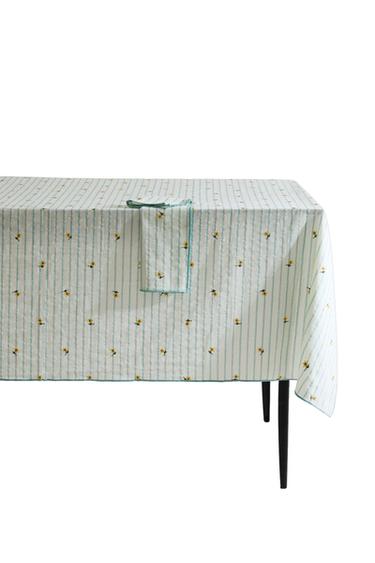 STRIPED TABLECLOTH WITH FLORAL EMBROIDERY - Blue by Zara