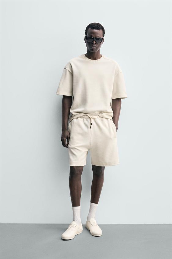 RELAXED FIT INTERLOCK TRACK BERMUDA SHORTS - Oyster-white by Zara - Image 0