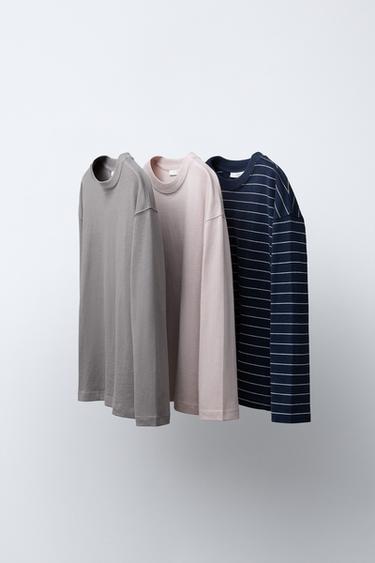 THREE-PACK OF PLAIN AND STRIPED T-SHIRTS - Grey by Zara