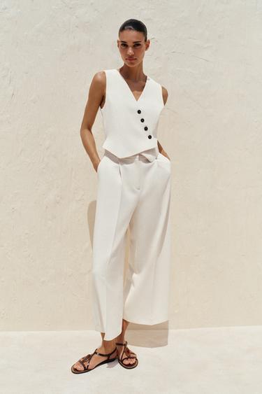 WIDE WAISTCOAT JUMPSUIT - Ecru by Zara
