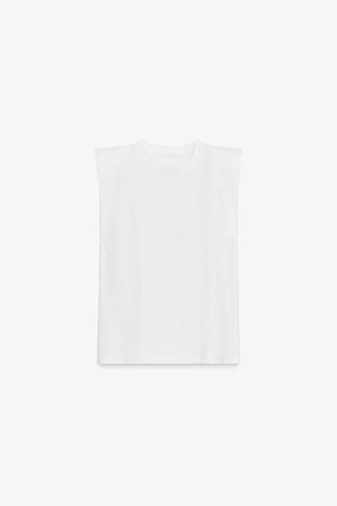 SLEEVELESS SHOULDER PAD T-SHIRT - White by Zara
