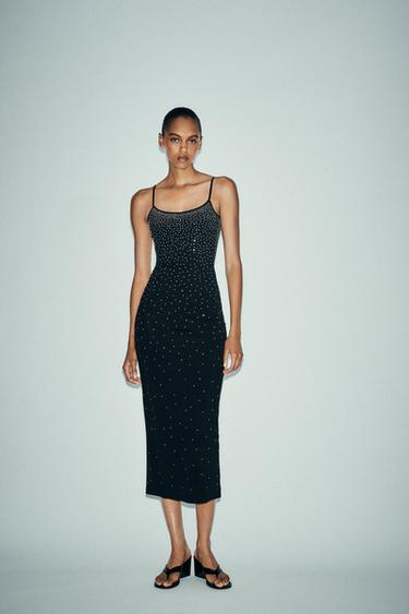 RHINESTONE POLYAMIDE DRESS - Black by Zara