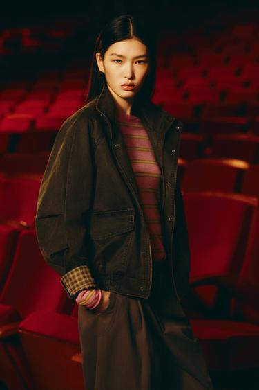 WASHED-EFFECT CHECKED WAXED JACKET - Dark tan by Zara