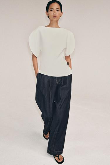 PUFF SLEEVE TOP ZW COLLECTION - Mid-ecru by Zara