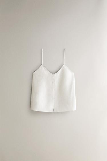 LINEN TOP WITH BUTTONS - Oyster-white by Zara