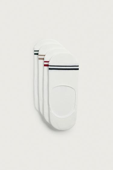 PACK OF 4 NO-SHOW SOCKS WITH STRIPES - White by Zara