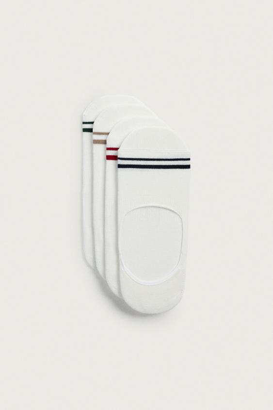 PACK OF 4 NO-SHOW SOCKS WITH STRIPES - White by Zara - Image 0