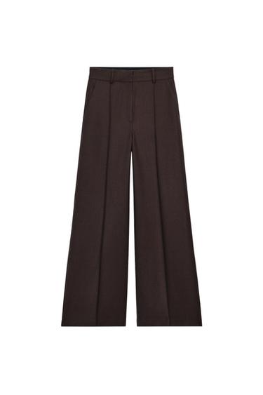 MINIMALIST WIDE-LEG TROUSERS ZW COLLECTION - Brown by Zara