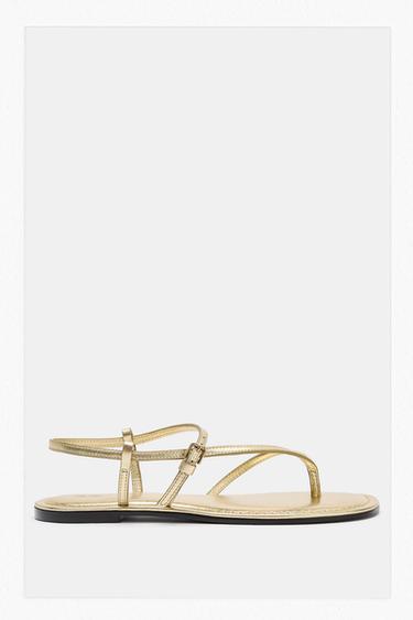 METALLIC-EFFECT LEATHER SANDALS - Gold by Zara