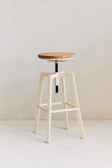 WOOD AND METAL SWIVEL BAR STOOL - Cream by Zara