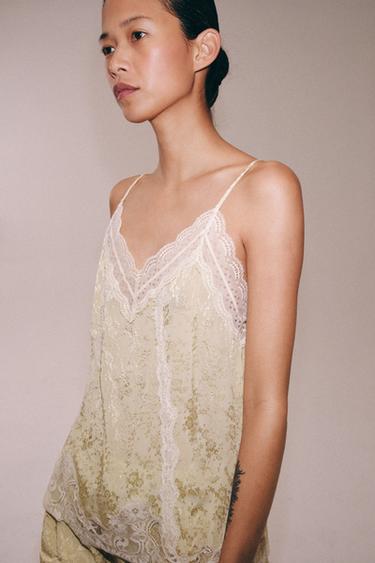 ZW COLLECTION JACQUARD LACE TOP - Pastel yellow by Zara