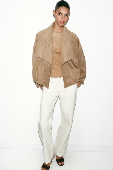WRAPOVER FAUX SUEDE JACKET - Dark camel by Zara