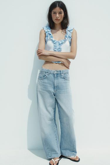 GINGHAM RIBBED TOP - Oyster-white by Zara