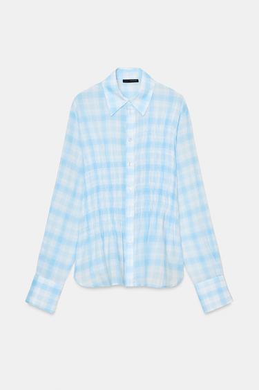CHECK SHIRT WITH ELASTIC TRIMS - Sky blue by Zara