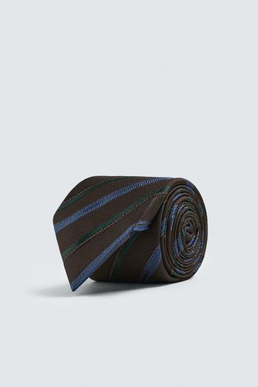 100% SILK STRIPED TIE LIMITED EDITION - Dark brown by Zara