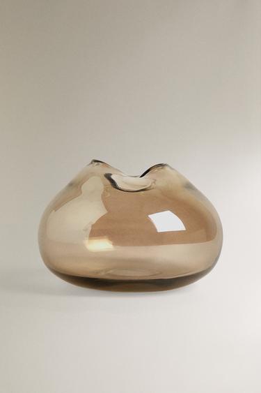 LOW SHINY GLASS VASE - Golden by Zara